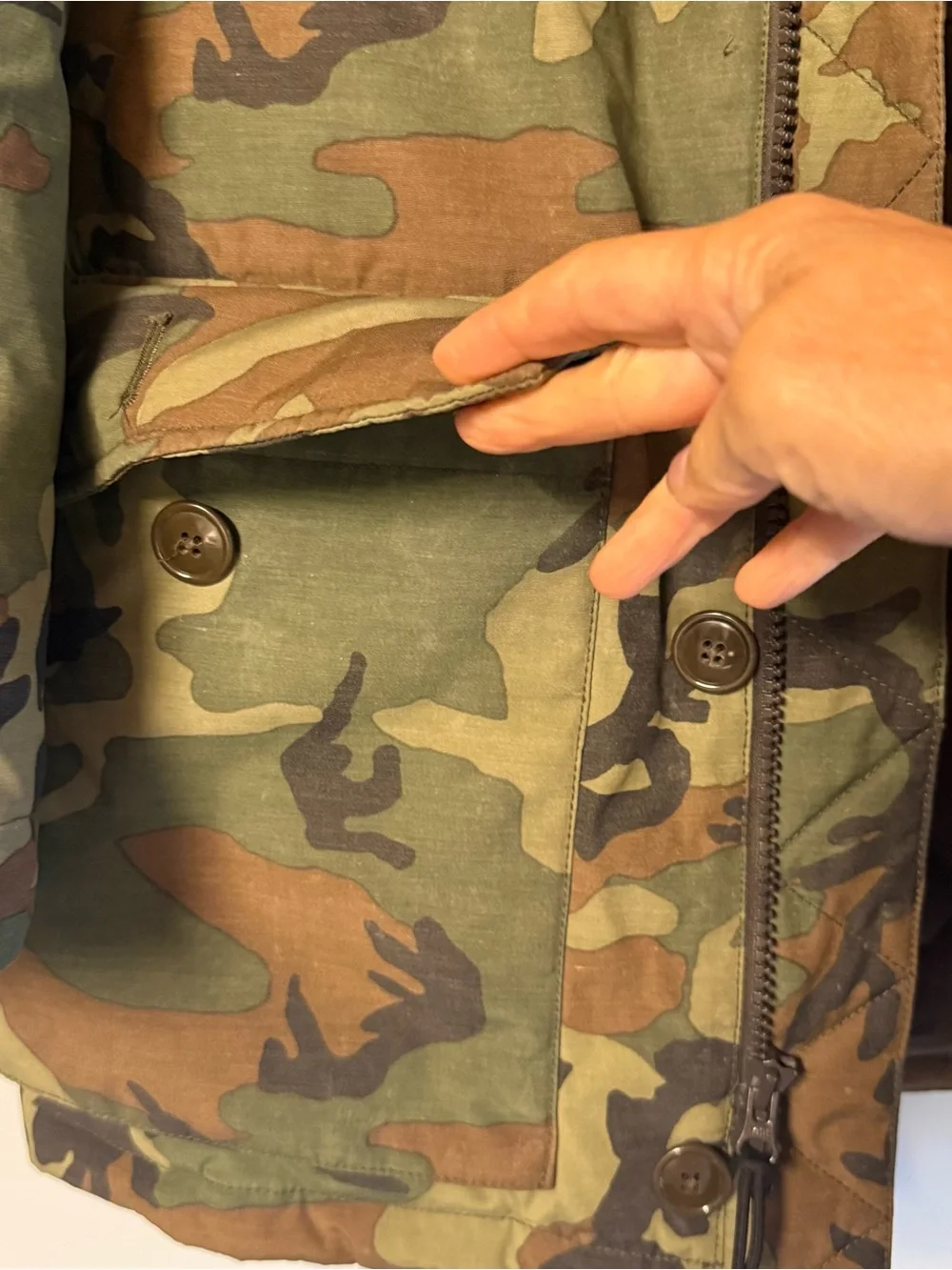 J. Crew Men's Camo Puffer Parka with Faux Fur Trim